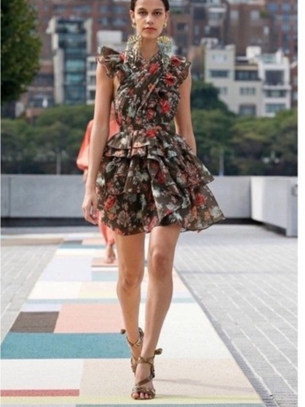 Ulla Johnson Sarafina Floral Mini Silk Blend Ruffle Dress, size 4